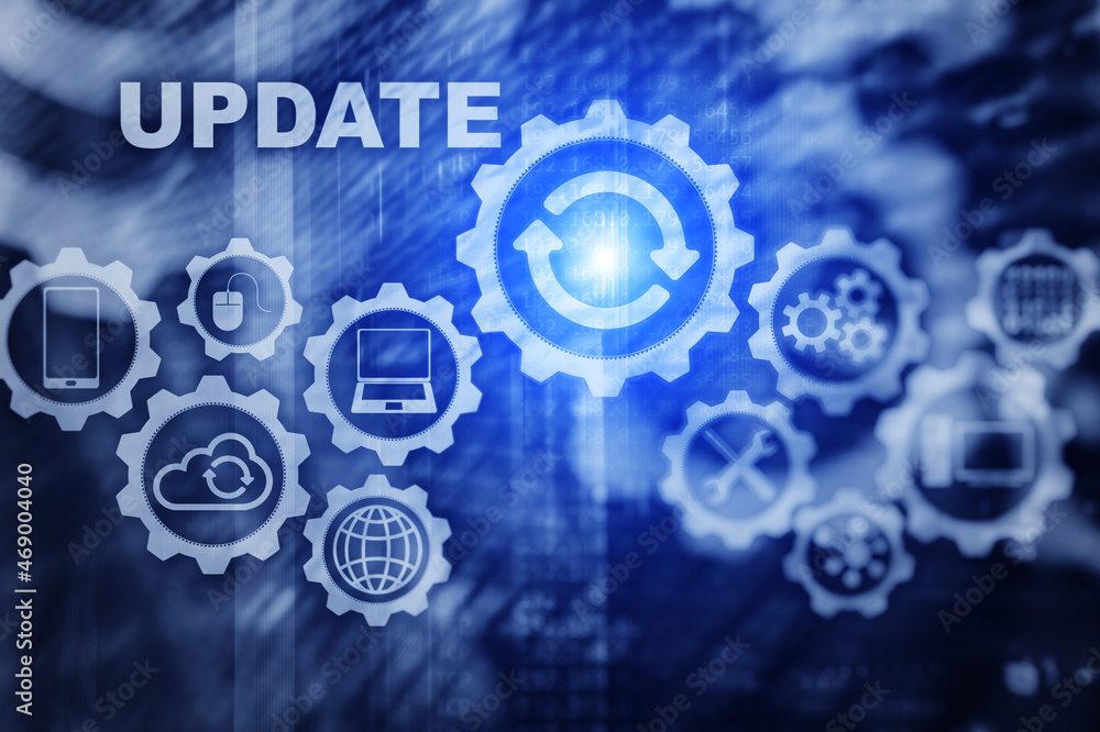 Update Software Computer on Virtual Screen Server Room Datacenter Background. Technology Updating Concept Update Software Computer on Virtual Screen Server Room Datacenter Background. Technology Updating Concept