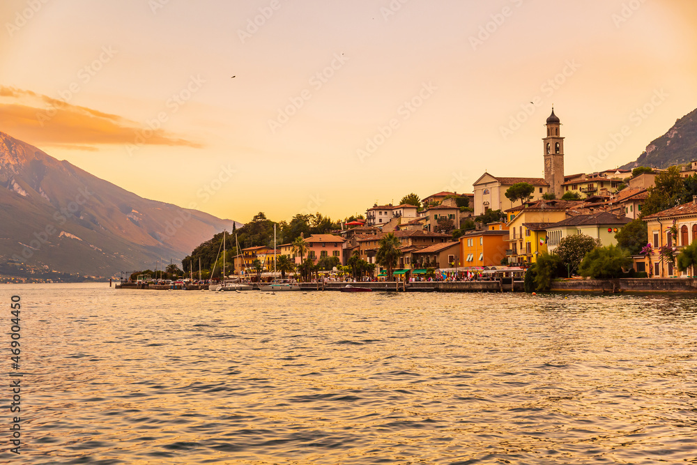 Limone sul Garda village at the lake during a summer sunset