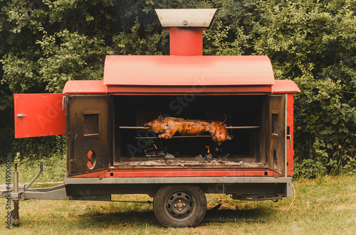 BBQ Pork grilled on charcoal photo