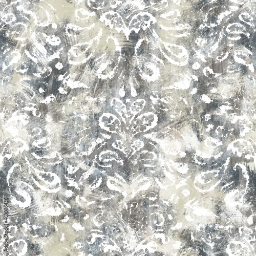 Seamless neutral and white grungy classic abstract surface pattern design for print. High quality illustration. Monochrome earth colored design with white pattern design overlay. Repeat graphic swatch