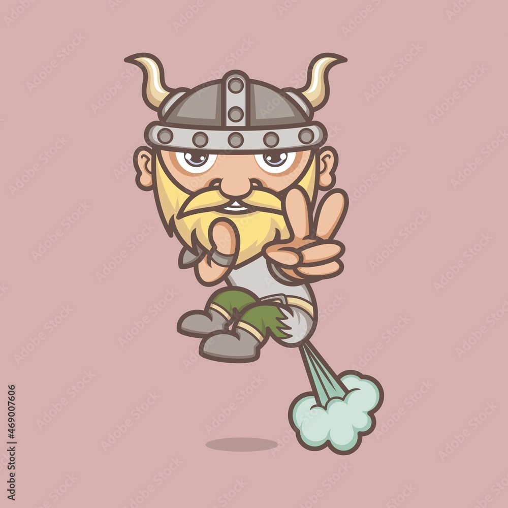 funny cartoon viking thrown by his fart. vector illustration for mascot logo or sticker funny cartoon viking thrown by his fart. vector illustration for mascot logo or sticker