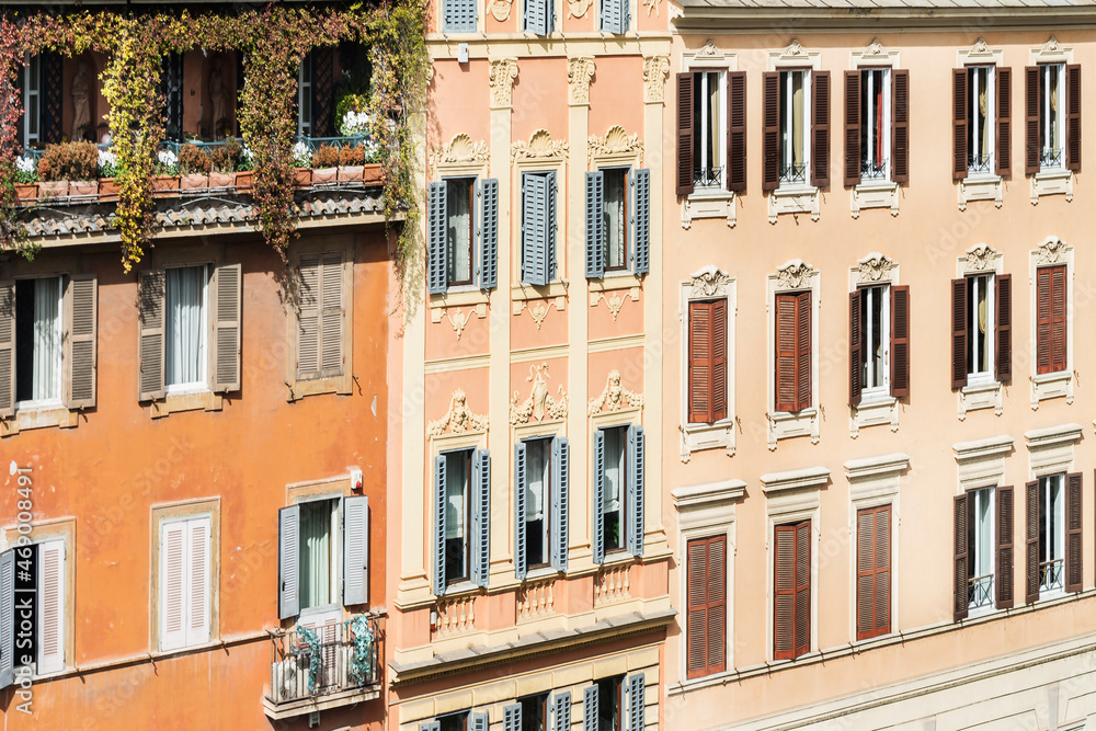 Facade of old buildings in Rome, Italy, Feb 2015