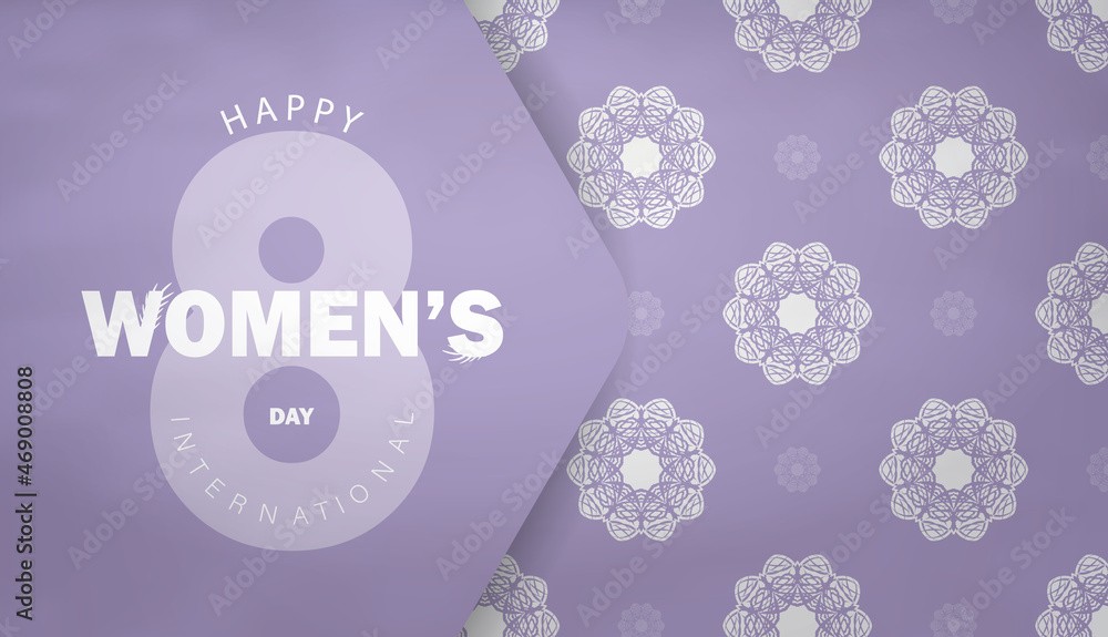 International women's day greeting brochure template in purple color with vintage white ornament International women's day greeting brochure template in purple color with vintage white ornament