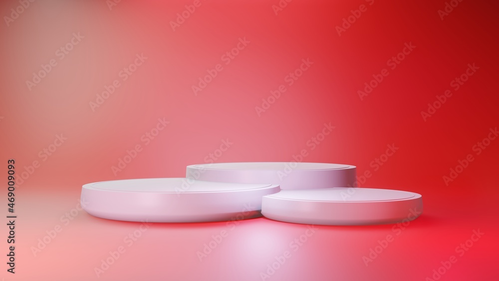 3D rendering of white glossy podium with red gradient background 3D rendering of white glossy podium with red gradient background