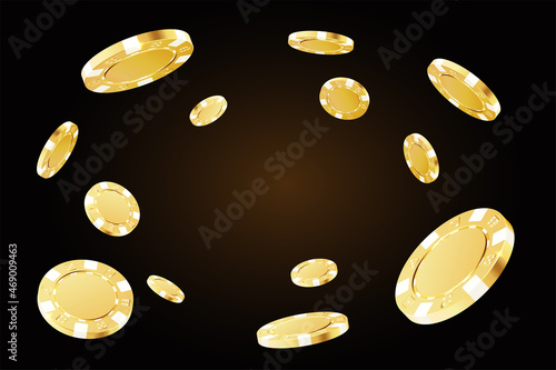 Gold poker chips flying around the center.