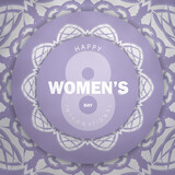 International womens day purple color flyer template with winter white pattern