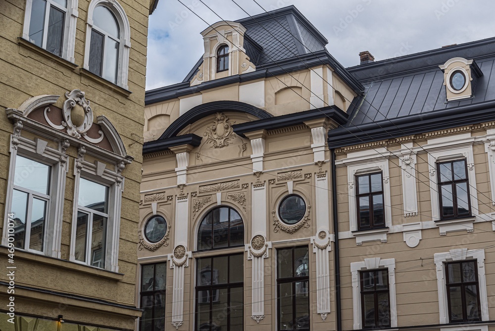 Lviv, Ukraine - September, 2021: The house of the former Jewish Religious Community Board on str. Sholem Aleichem, 12.