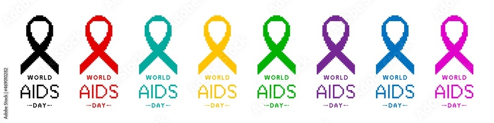 AIDS, ribbon icon in the form of a ribbon. World AIDS Day, December 1. Set of icons in different colors. AIDS, ribbon icon in the form of a ribbon. World AIDS Day, December 1. Set of icons in different colors.