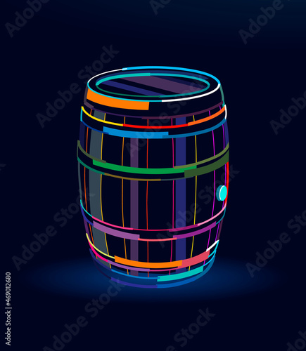 A wooden barrel for storing alcoholic beverages, abstract, colorful drawing. Vector illustration of paints