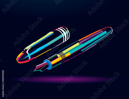 Fountain pen with cap, abstract, colorful drawing. Vector illustration of paints