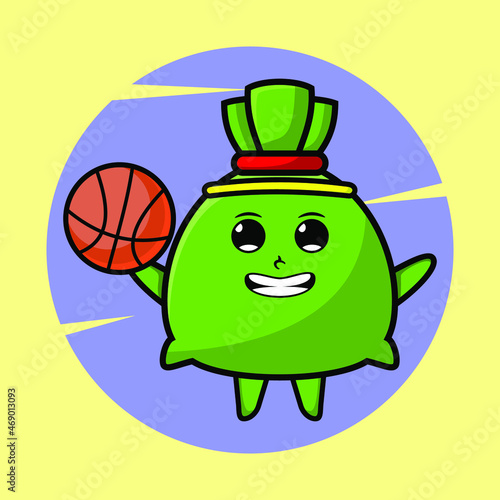 Cartoon money bag mascot playing basketball and cute stylish design for t-shirt  sticker  logo elements