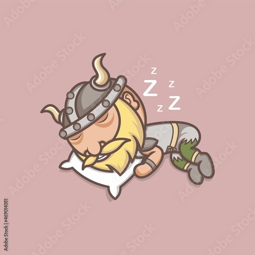 cute cartoon viking sleeping using pillow. vector illustration for mascot logo or sticker
