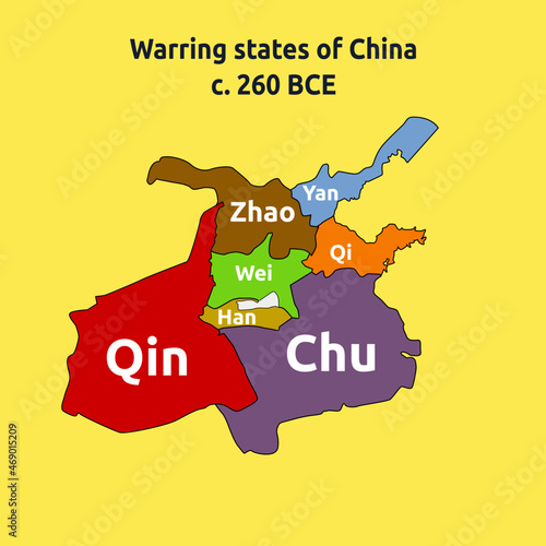 Vector illustration of warring state of China. Map of ancient china illustration