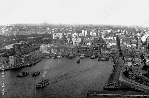 Historical Circular Quay Sydney viewed from  from the Sydney harbour bridge in 1930. photo