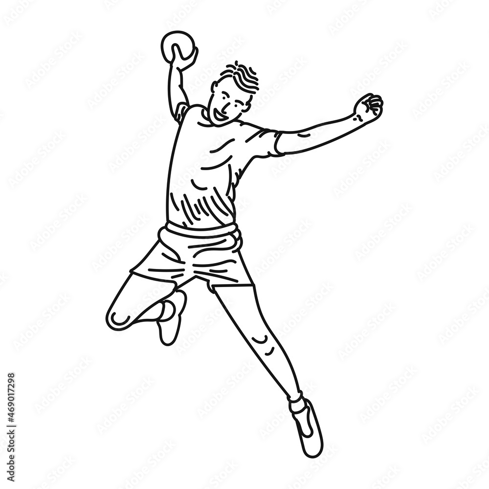 Vector black line sketch illustration of a handball player Vector black line sketch illustration of a handball player