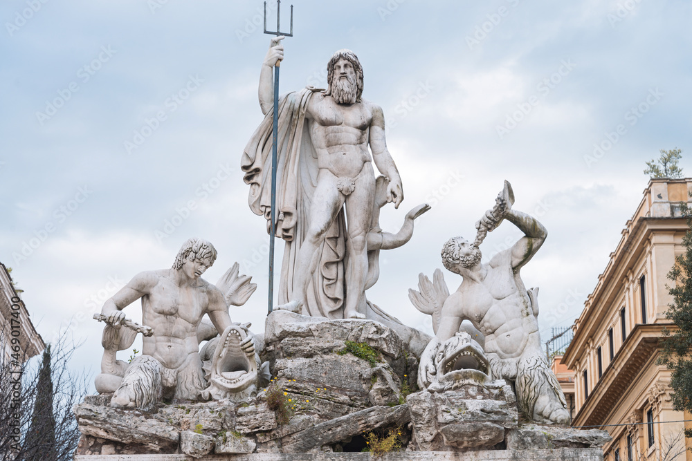 The Fontana del Nettuno (Fountain of Neptune) is a fountain located in the Piazza del Popolo. It was built in the 1822 by Giovanni Ceccarini. The Fontana del Nettuno shows Neptune with his Trident.
