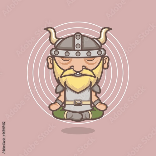 cute cartoon viking pass meditating yoga style. vector illustration for mascot logo or sticker