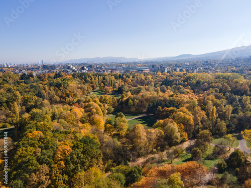 Aerial Autumn view of South Park in city of Sofia  Bulgaria