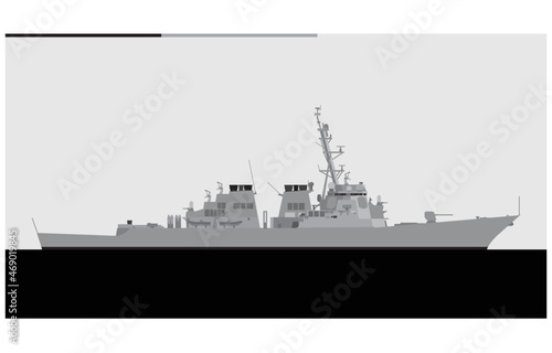 ARLEIGH BURKE Flight I class. United States Navy guided missile destroyer. Vector image for illustrations and infographics.