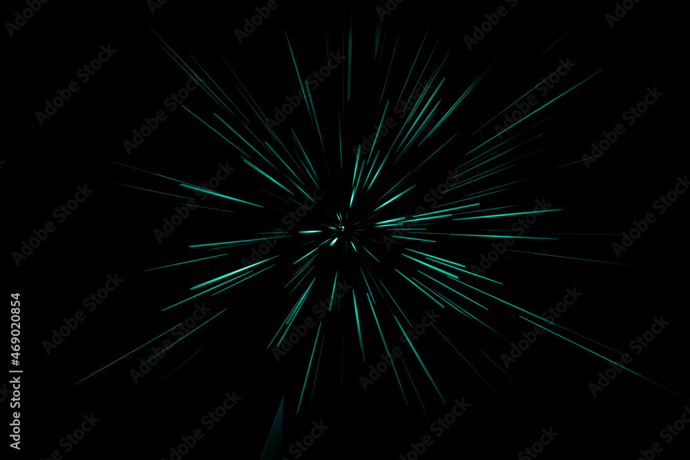 Fototapeta premium Abstract background with a spectacular aqua on black based on the concept of star warp motion and interstellar space travel.