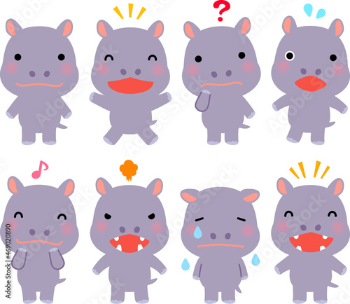 カバのキャラクターのイラストセット