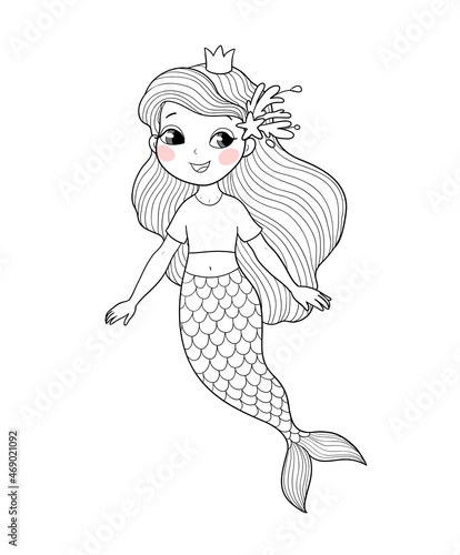 Cute cartoon mermaids. Siren. Sea theme. vector illustration. Beautiful cartoon girl with a fish tail