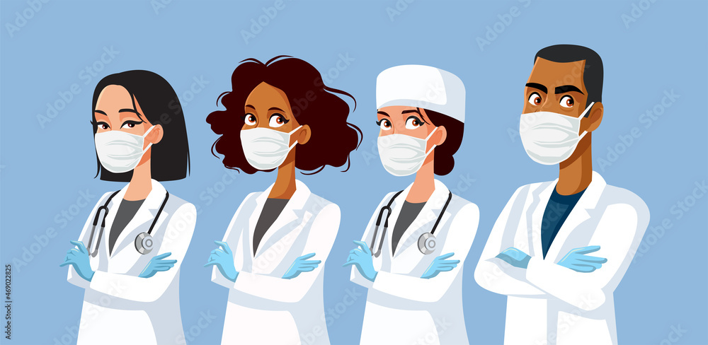 Team of Medical Doctors Standing Together Vector Cartoon Illustration ...