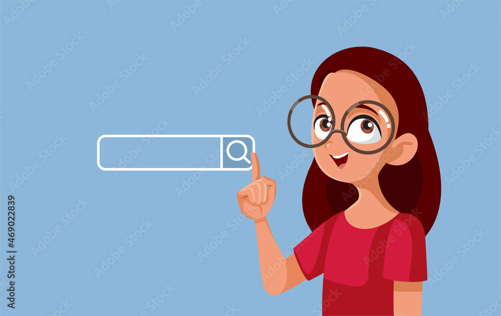Teen Girl Pointing to Search Bar Vector Cartoon Teen Girl Pointing to Search Bar Vector Cartoon