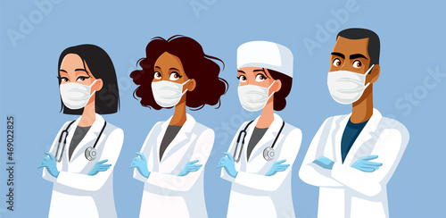 Team of Medical Doctors Standing Together Vector Cartoon Illustration