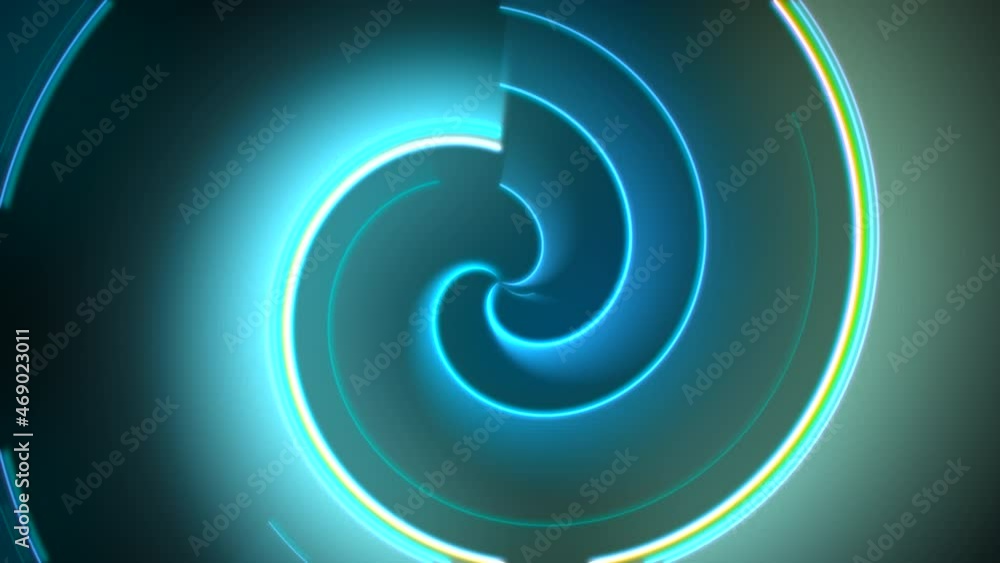 Neon blue vertigo circles and lines, motion abstract business, corporate and disco style background