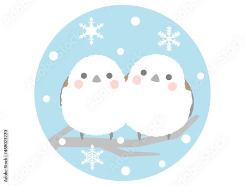 木にとまっている2匹のシマエナガのイラスト