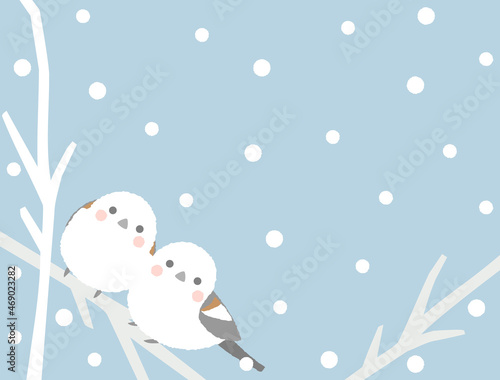 シマエナガと雪の冬のイラスト