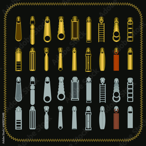 set of vector zipper head for design using gold and silver