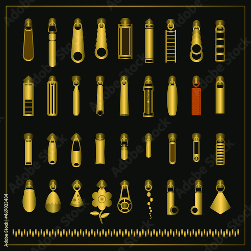 Vector set of Zipper head for design use, gold color