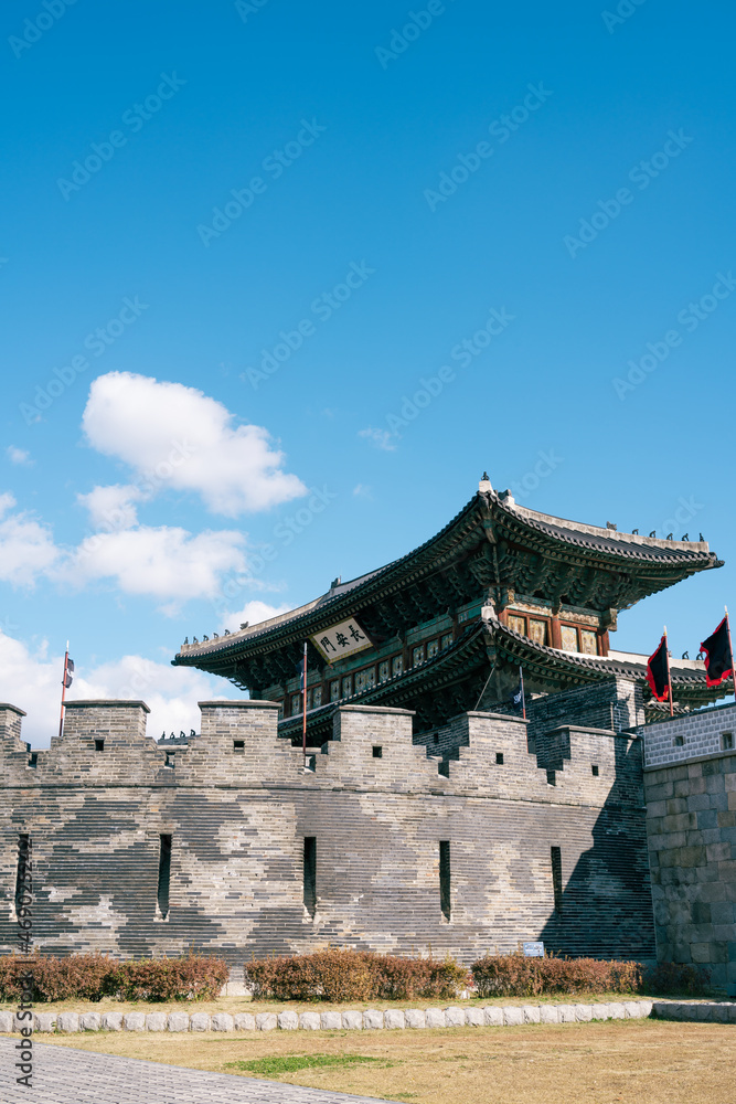 Hwaseong fortress Janganmun Gate UNESCO World Heritage in Suwon, Korea
