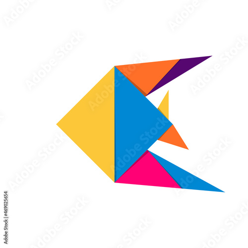 Fish origami. Abstract colorful vibrant fish logo design. Animal origami. Vector illustration