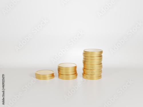 Minimal coin stacks growing graph, Business concept, 3d render illustration