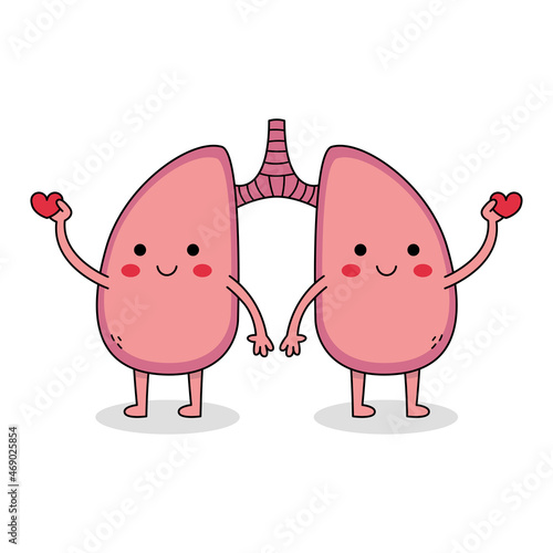Cute human organ lung cartoon character spreading love