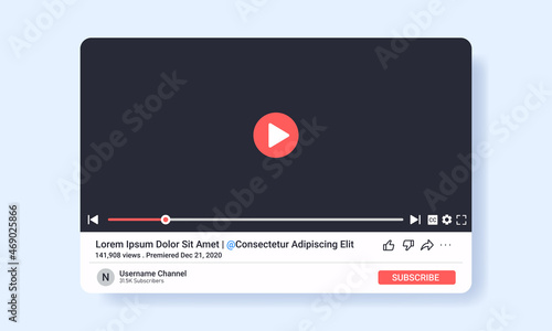 Vector illustration of web video player window layout. Suitable for design element of online video player user interface. Flat video player template mockup.