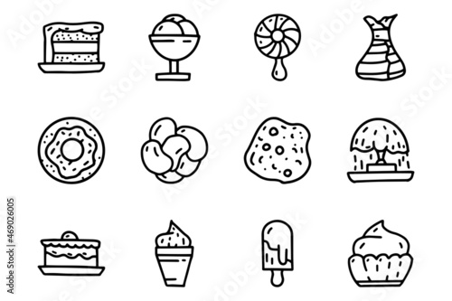 Desserts line vector doodle simple icon set