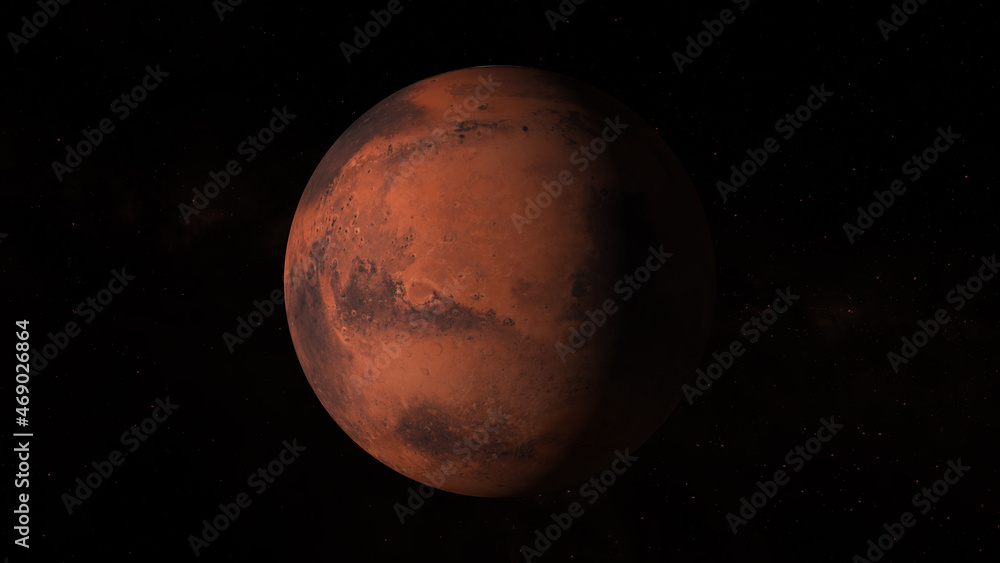 Mars Planet isolated in black, Elements of this illustration furnished by NASA.
