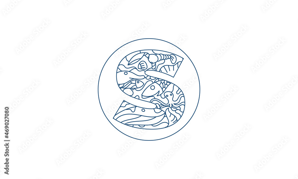 Letter S and illustration of sea Letter S and illustration of sea