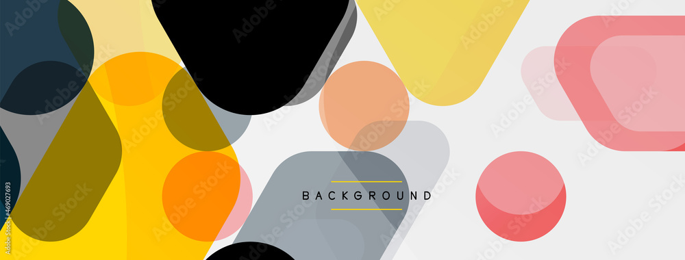 Color bubbles and rounded geometric shapes on white. Vector geometric minimal abstract background for wallpaper, banner, background, landing page Color bubbles and rounded geometric shapes on white. Vector geometric minimal abstract background for wallpaper, banner, background, landing page