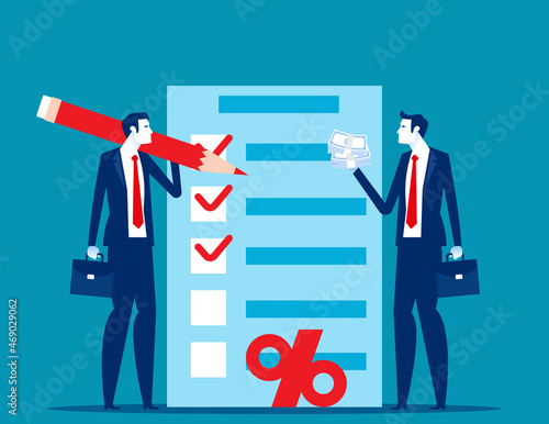 Reports showing creditworthiness or risk of individuals for loan. Business cartoon vector illustration