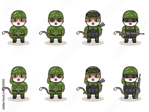 Cute Cat Army cartoon. Set of Animal soldiers. flat animal cartoon character design. Soldiers Isolated vector illustration.