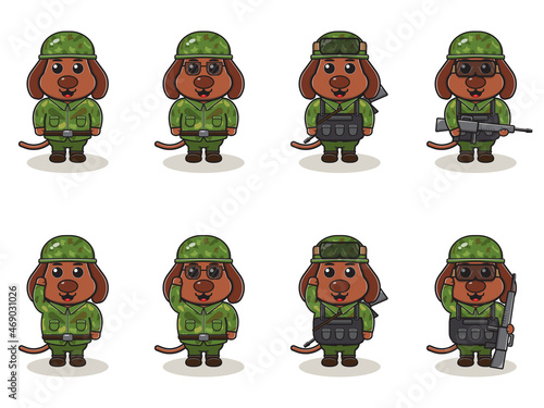 Cute Dog Army cartoon. Set of Animal soldiers. flat animal cartoon character design. Soldiers Isolated vector illustration.