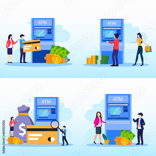 Set bundle Modern flat design of Cash withdrawal from ATMs. Flat Style vector template suitable for Web Landing Page, Background. © songo_
