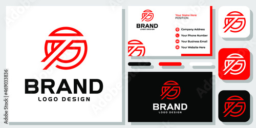 Initials Letter GT TG Circle Outline Red Modern Monogram Logo Design with Business Card Template