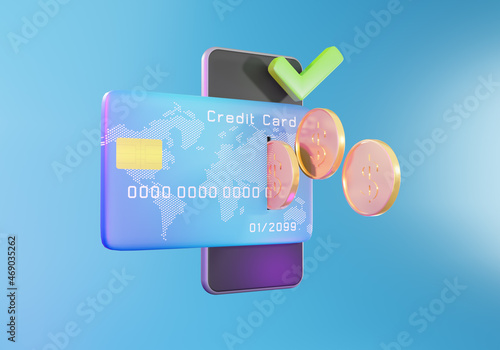 Online credit Card Payment Concept. Secure online payment, payment and mobile banking concept, protection money transfer, 3D illustration photo