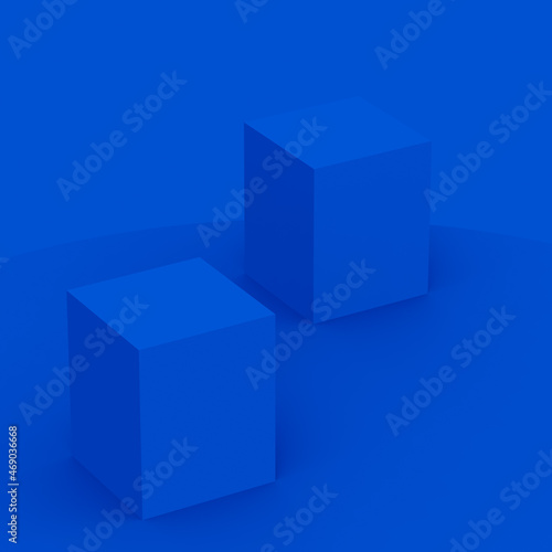 Abstract 3d blue cube and box podium minimal scene studio background.